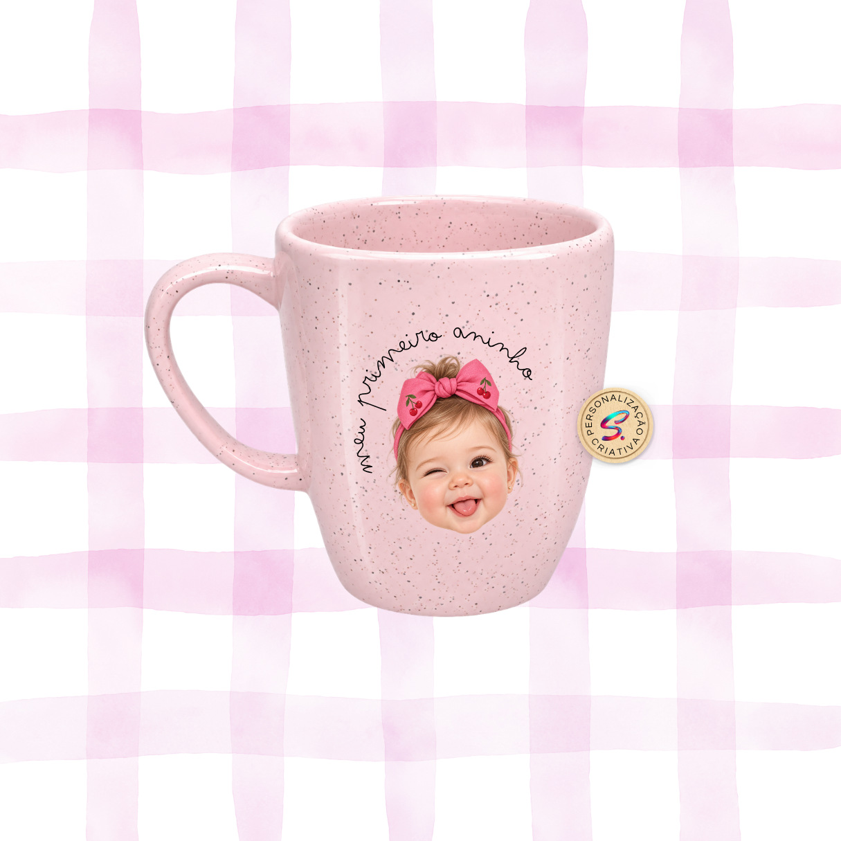 Caneca Rosa Cerâmica Personalização Alto Relevo 260ml