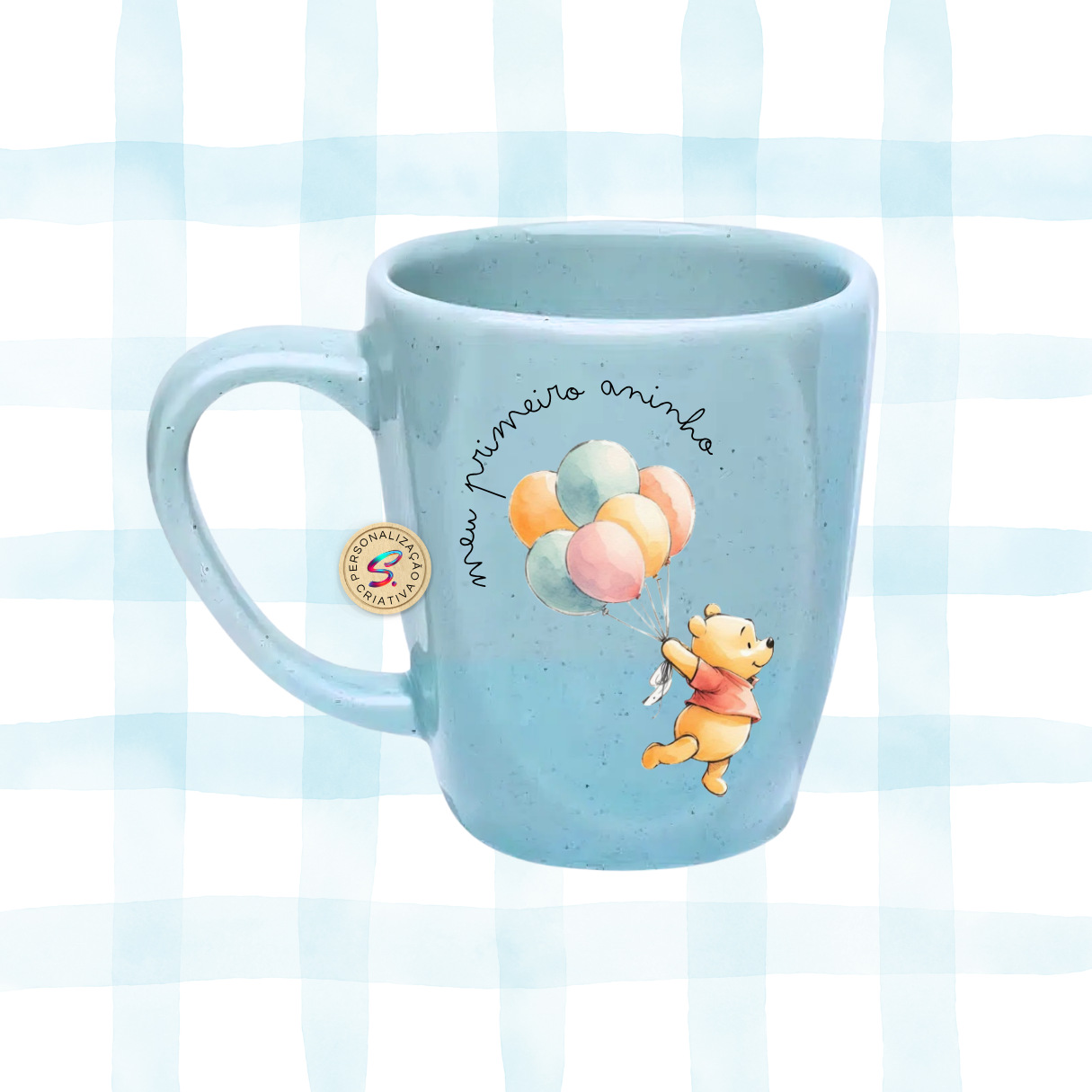 Caneca Azul Cerâmica Personalização Alto Relevo 260ml